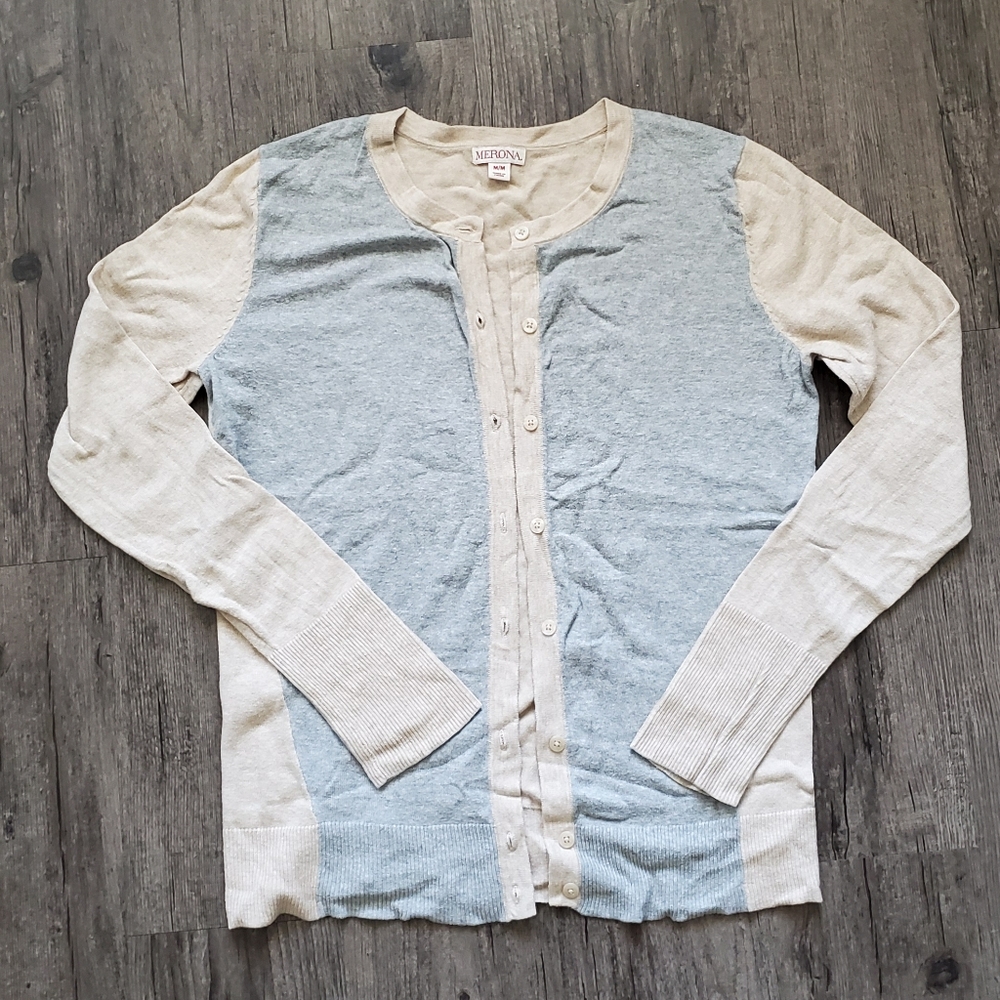Merona Blue and Cream Cardigan Sweater